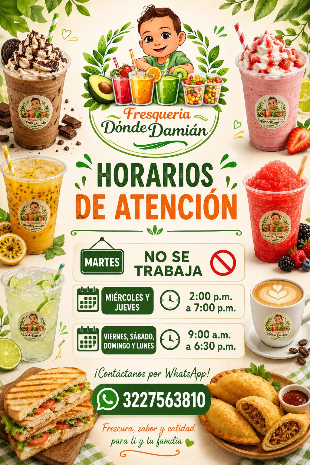 Menu, Horarios de Fresqueria Dónde Damian